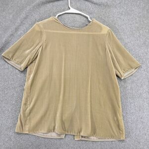 Vince Short Sleeve Tee Womens Size XS Velvet Silk Blend Gold Solid Back Buttons